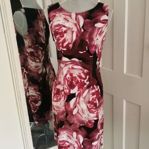 Connected Apparel rose floral burgundy careerwear sheath dress. Size 6
